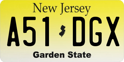 NJ license plate A51DGX