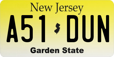 NJ license plate A51DUN