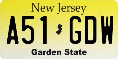 NJ license plate A51GDW