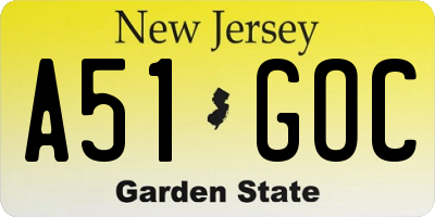 NJ license plate A51GOC