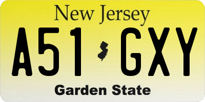NJ license plate A51GXY