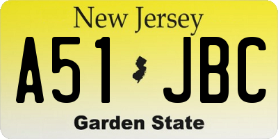 NJ license plate A51JBC