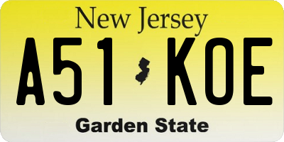 NJ license plate A51KOE