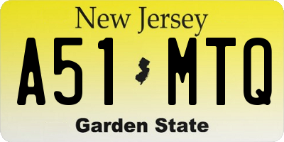 NJ license plate A51MTQ