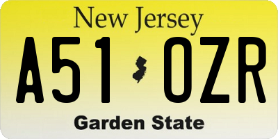 NJ license plate A51OZR