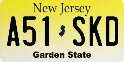 NJ license plate A51SKD