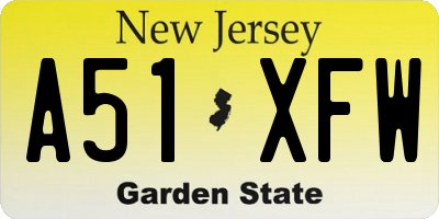 NJ license plate A51XFW