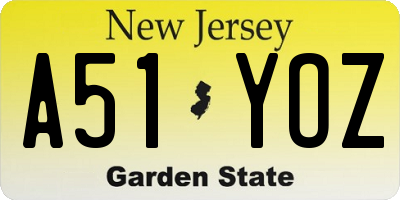 NJ license plate A51YOZ