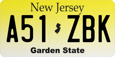 NJ license plate A51ZBK