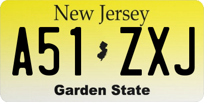NJ license plate A51ZXJ