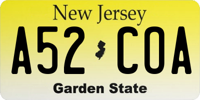 NJ license plate A52COA