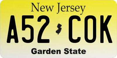 NJ license plate A52COK