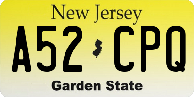 NJ license plate A52CPQ