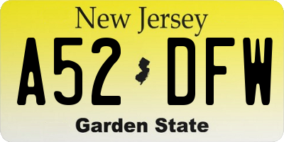 NJ license plate A52DFW