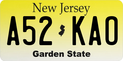 NJ license plate A52KAO