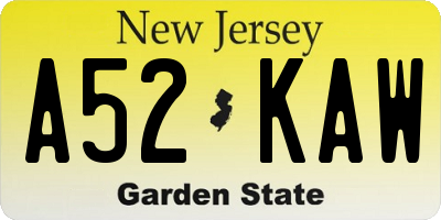 NJ license plate A52KAW