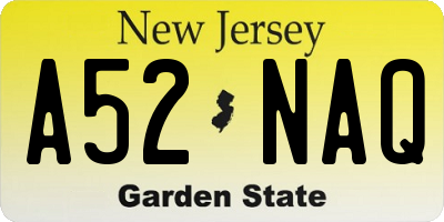NJ license plate A52NAQ
