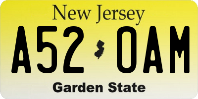 NJ license plate A52OAM