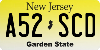 NJ license plate A52SCD