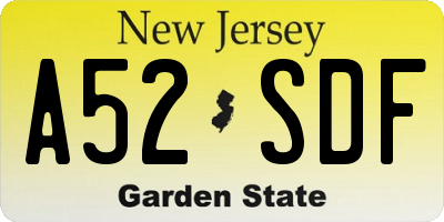 NJ license plate A52SDF