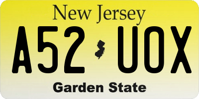 NJ license plate A52UOX