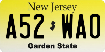 NJ license plate A52WAO