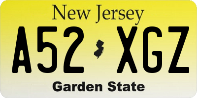 NJ license plate A52XGZ