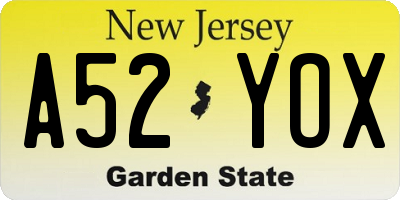 NJ license plate A52YOX