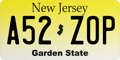 NJ license plate A52ZOP