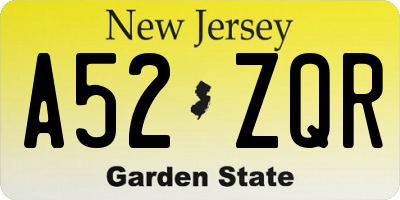 NJ license plate A52ZQR