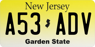 NJ license plate A53ADV