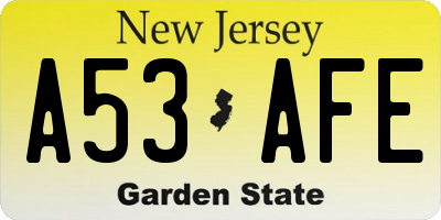 NJ license plate A53AFE