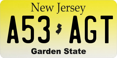 NJ license plate A53AGT