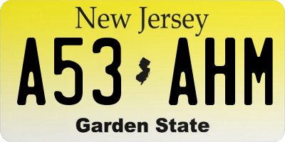 NJ license plate A53AHM