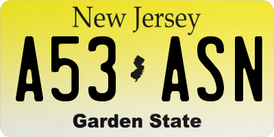 NJ license plate A53ASN