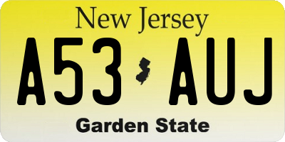 NJ license plate A53AUJ