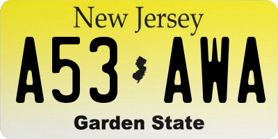 NJ license plate A53AWA