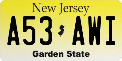 NJ license plate A53AWI