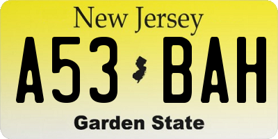 NJ license plate A53BAH