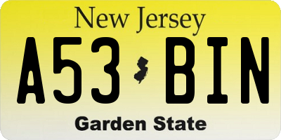 NJ license plate A53BIN