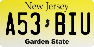 NJ license plate A53BIU