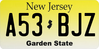 NJ license plate A53BJZ