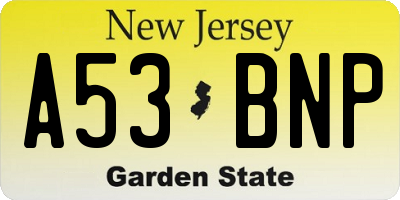 NJ license plate A53BNP