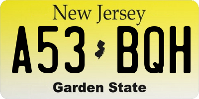 NJ license plate A53BQH