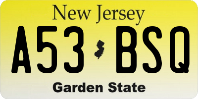 NJ license plate A53BSQ