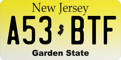 NJ license plate A53BTF