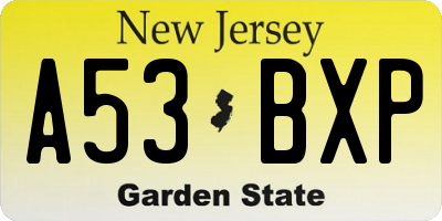 NJ license plate A53BXP