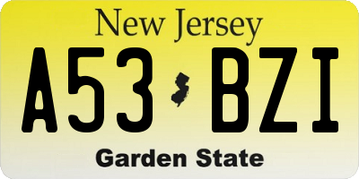 NJ license plate A53BZI