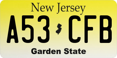 NJ license plate A53CFB
