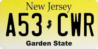NJ license plate A53CWR